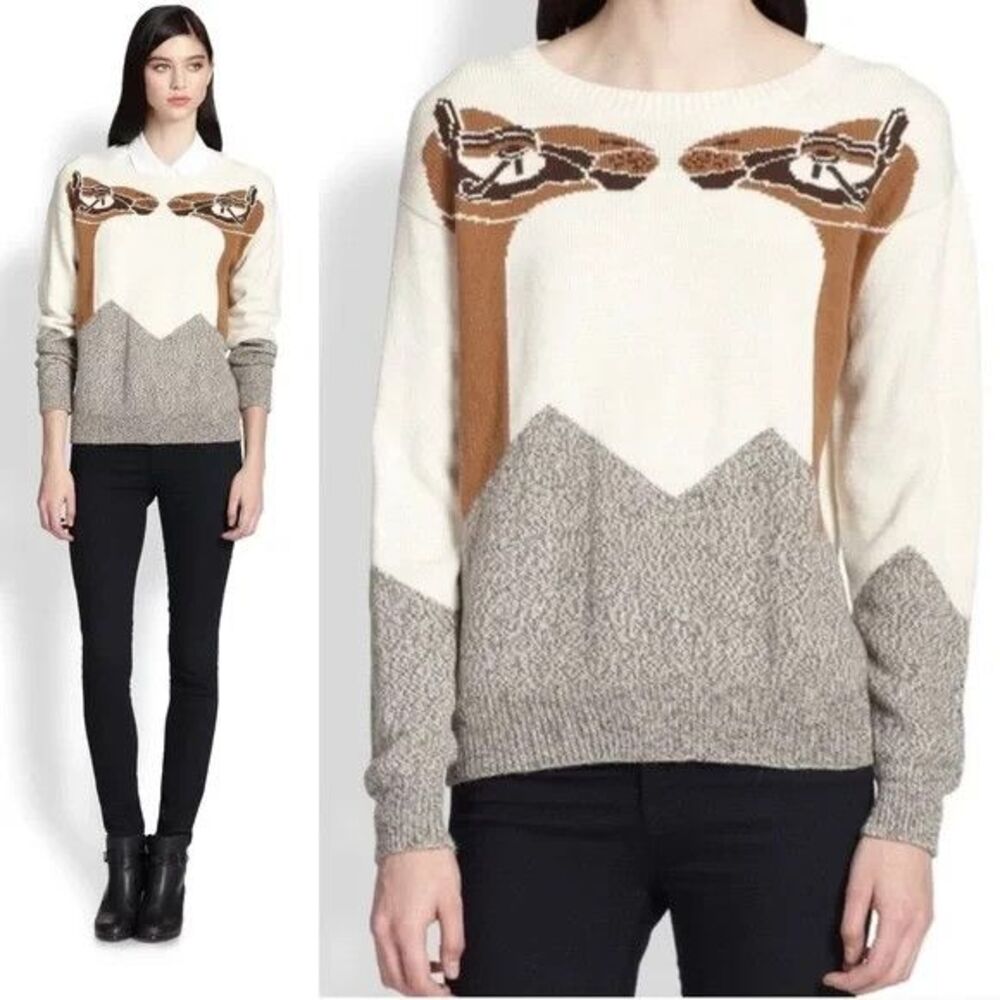 Mara Hoffman Runway Mirrored Camel Head Crewneck Alpaca Blend Sweater Top Sz S
